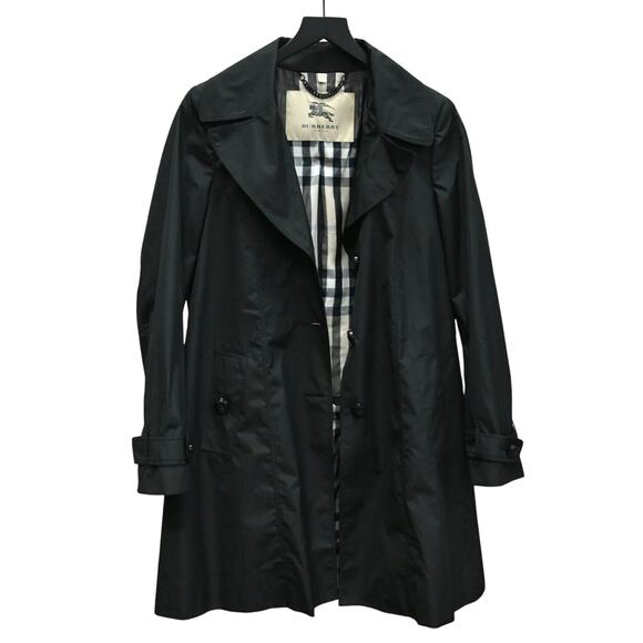 Burberry Black Raincoat Polyester-Blend Midi Length Size 8 - Picture 2 of 7